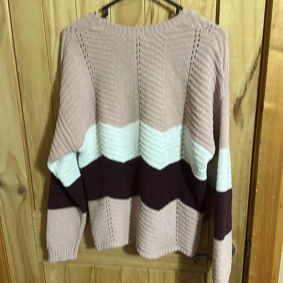 MORAL FIBER Colorblock Knit Sweater - Pink, White, and Purple - Picture 3 of 4